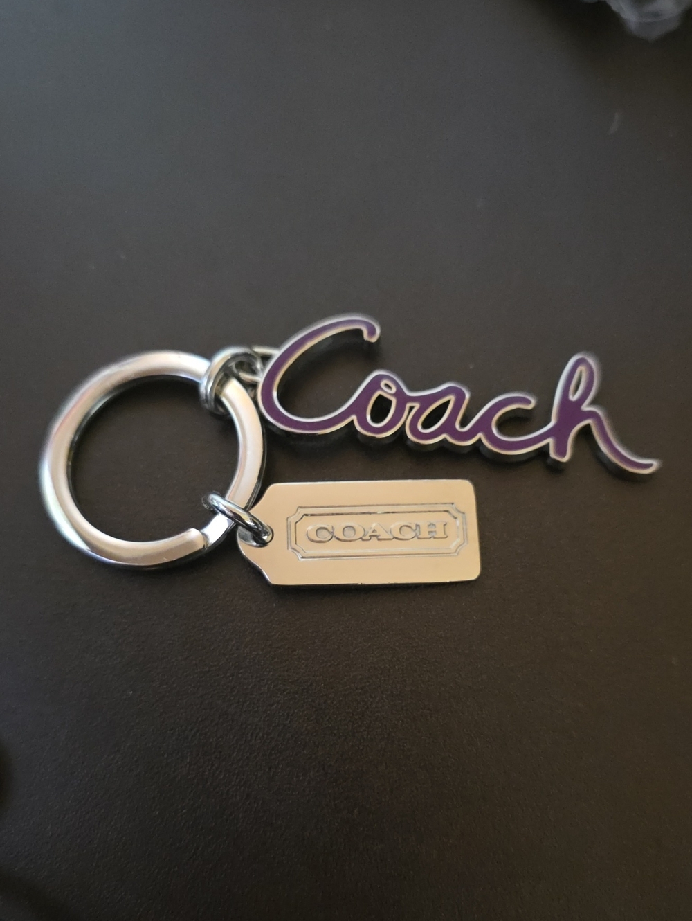 Coach Purple Script Logo Key Ring with Silver Made In Tag Euc